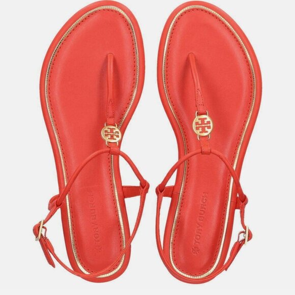 New Tory Burch Emmy Flats Soft Metal Logo Sandals - Picture 3 of 5